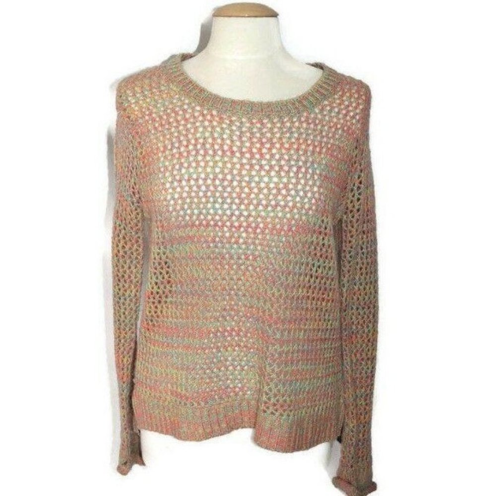 Jolt Junior Open Knit Pink Yellow Aqua Sweater
